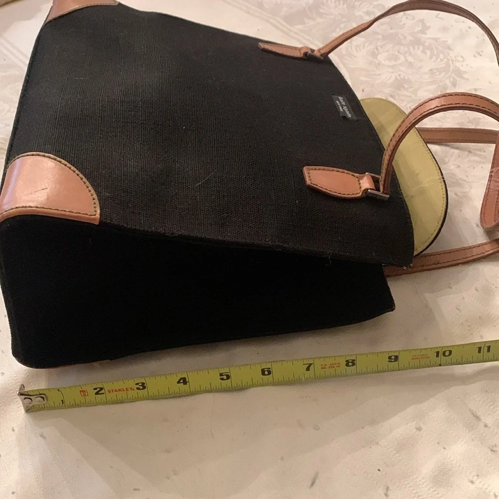 Elegant Kate Spade Black Fabric with Tan Leather Handbag (vibrant green lining)